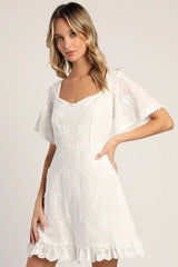 Morning in Mallorca White Eyelet Mini Dress